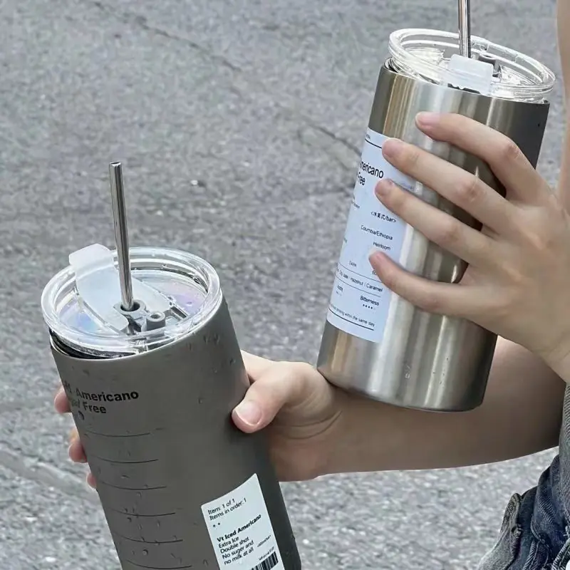 Wholesale 600ml Stainless Steel Iced Coffee Cup with Straw