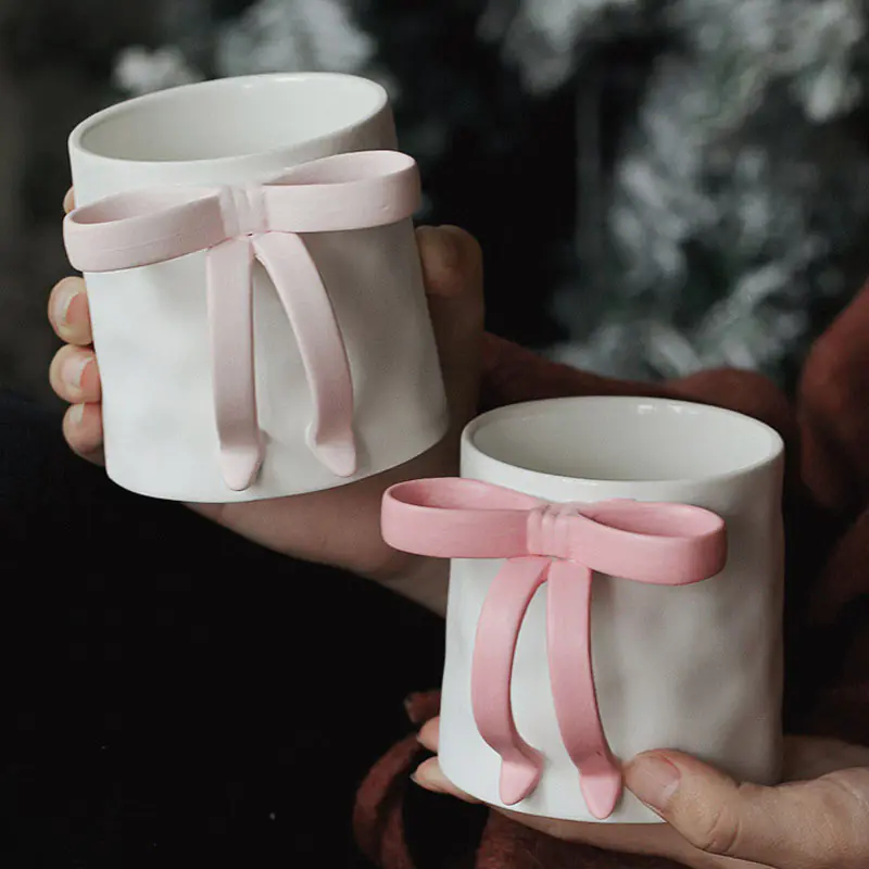 Wholesale 360ML Cylinder Ceramic Bow Mug