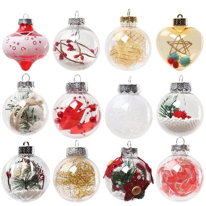 12 Pcs Christmas Bulb Ornament Balls Clear Plastic Glass Ball Craft Baubles Ornaments Fillable