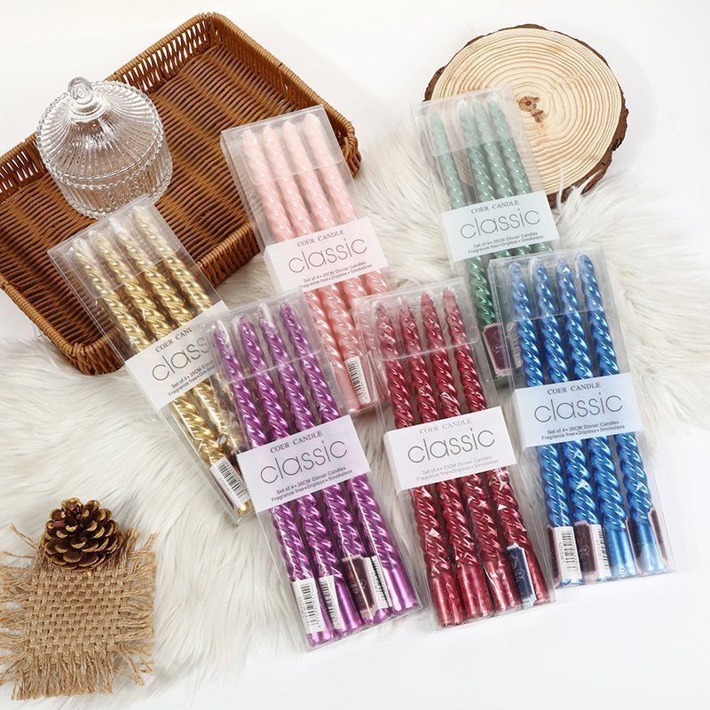 Christmas Spiral Electroplated Multi Color Taper Paraffin Candles