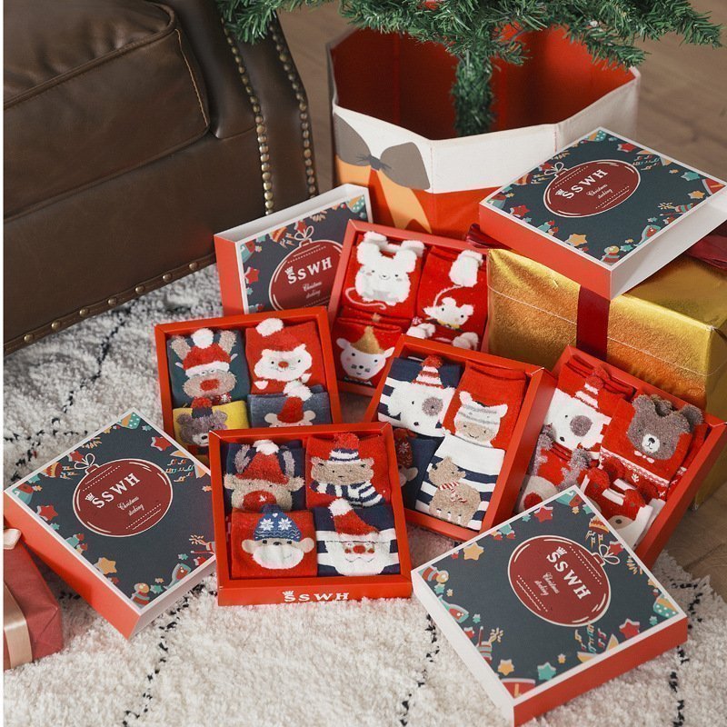 Warm Soft Cotton Christmas Socks Set for Christmas gift