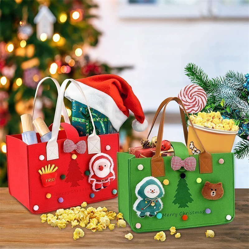 Christmas Gift Bags with Handles 2 Pack 11.8×7.8×7 Inch Reusable Large Storage Felt