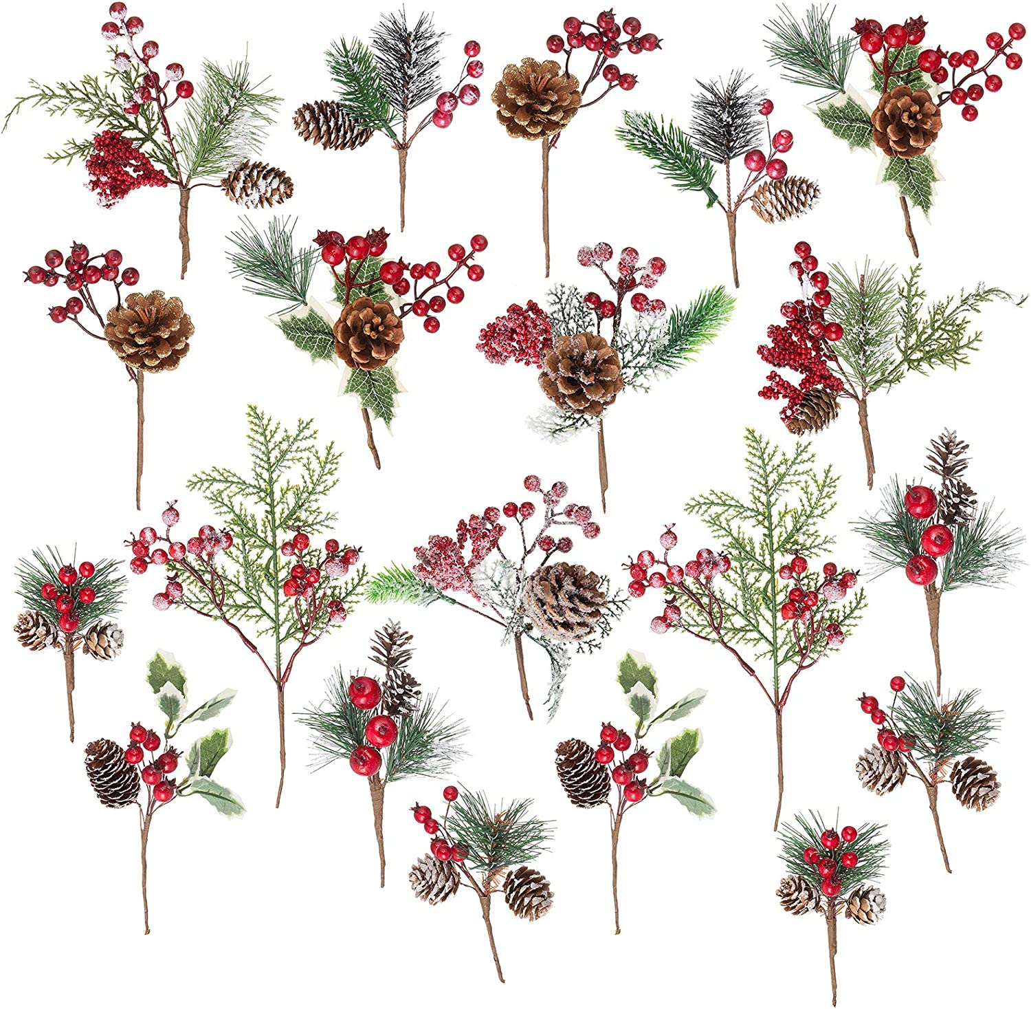 Christmas picks with berry stems pinecones