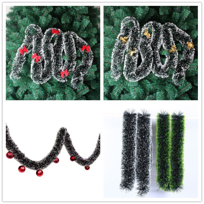 Christmas Metallic Tinsel Garland Dark green with white edge