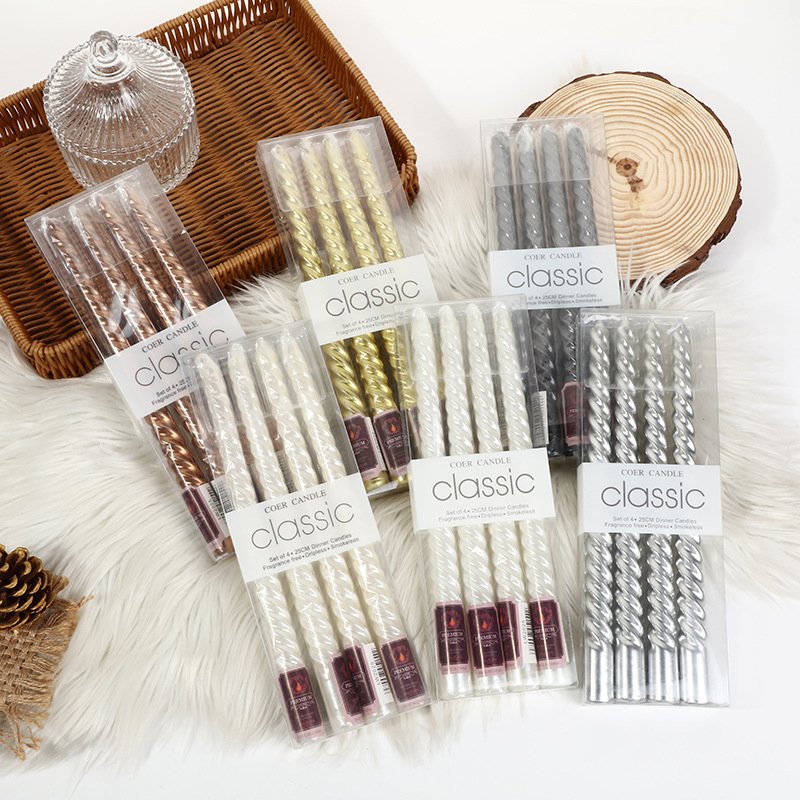 Christmas Spiral Electroplated Multi Color Taper Paraffin Candles - Image 2
