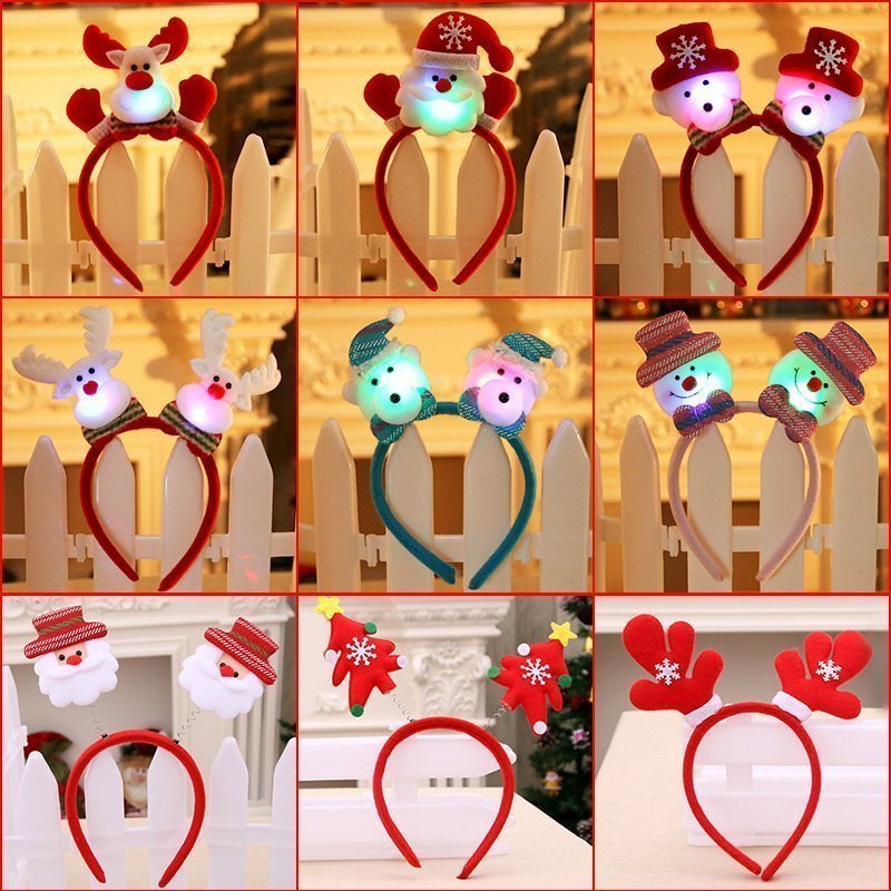 6 pieces of Christmas lighting headband reindeer horn Santa Claus hat head strap Christmas party gift decoration