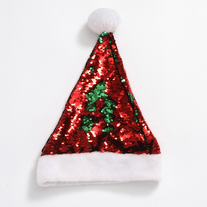 Christmas Flip Sequin Santa Hat, Gold, Silver and Green Flashing Flip Sequin Dress-Up Costume, 16″ x 11.5″ Youth Size - Image 4
