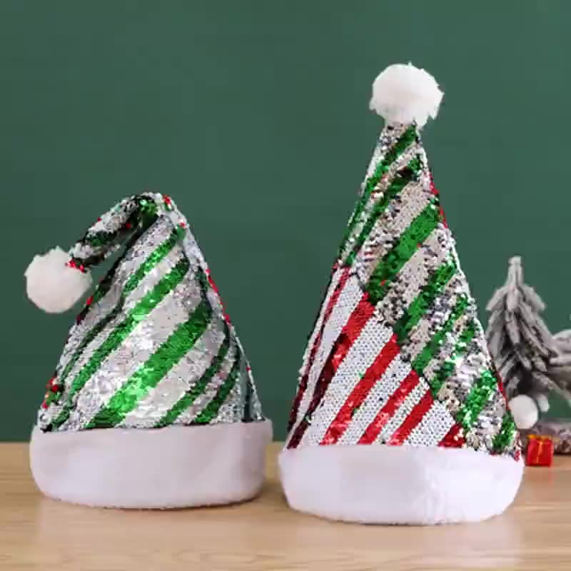 CHICYA Santa Hat Adults Unisex Christmas Hat Xmas Holiday Fiesta Party Supplies, Velvet Cozy Santa Hats with Sequin for Christmas New Year