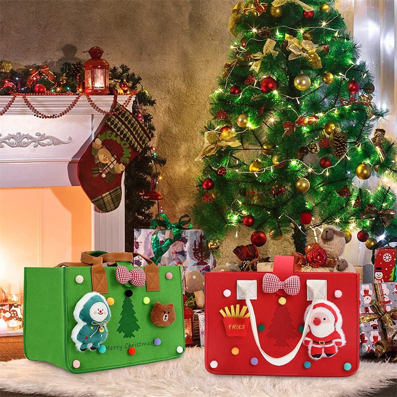 Christmas Gift Bags with Handles 2 Pack 11.8×7.8×7 Inch Reusable Large Storage Felt - Image 2