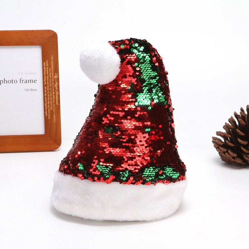 Christmas Flip Sequin Santa Hat, Gold, Silver and Green Flashing Flip Sequin Dress-Up Costume, 16″ x 11.5″ Youth Size - Image 3