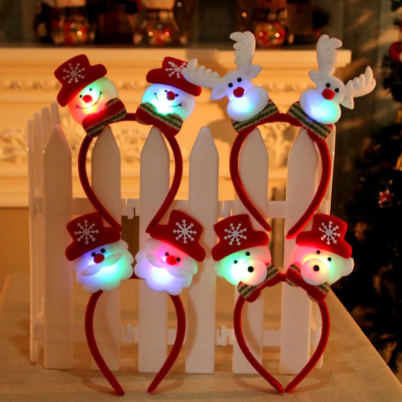 6 pieces of Christmas lighting headband reindeer horn Santa Claus hat head strap Christmas party gift decoration - Image 3