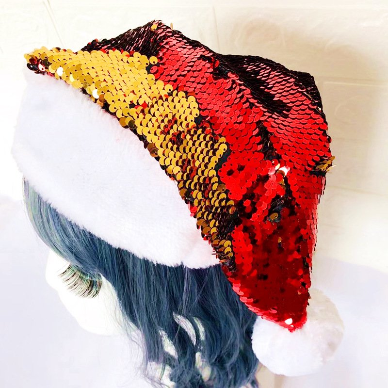 Christmas Flip Sequin Santa Hat, Gold, Silver and Green Flashing Flip Sequin Dress-Up Costume, 16″ x 11.5″ Youth Size - Image 6