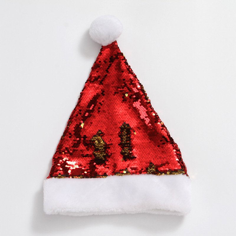 Christmas Flip Sequin Santa Hat, Gold, Silver and Green Flashing Flip Sequin Dress-Up Costume, 16″ x 11.5″ Youth Size - Image 5