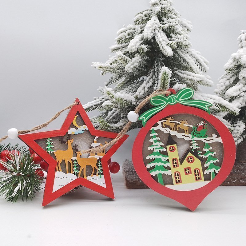 24 Pcs Christmas Tree Santa Ornaments Decorations, Joy Wooden Hanging Ornaments, Peppermint Xmas Hanging Sign with Ropes