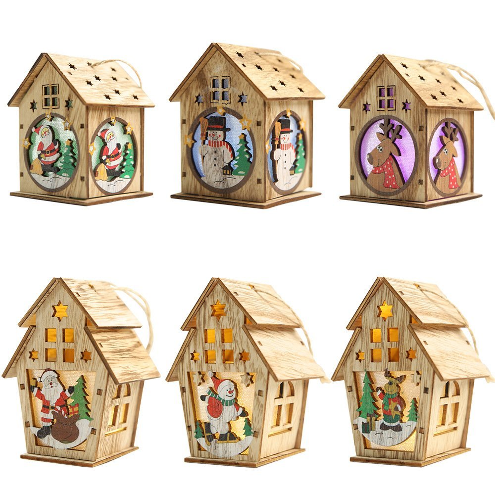 Supplier hot selling Christmas wooden lighting house pendant
