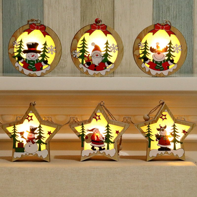 LED Light Up Christmas Wooden Ornaments - Image 2