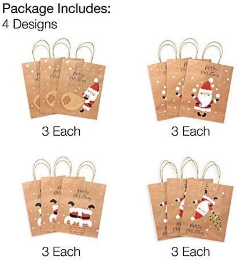 12pcs Kraft Santa Christmas Gift Bags Christmas Gift Bags Assortment - Image 4