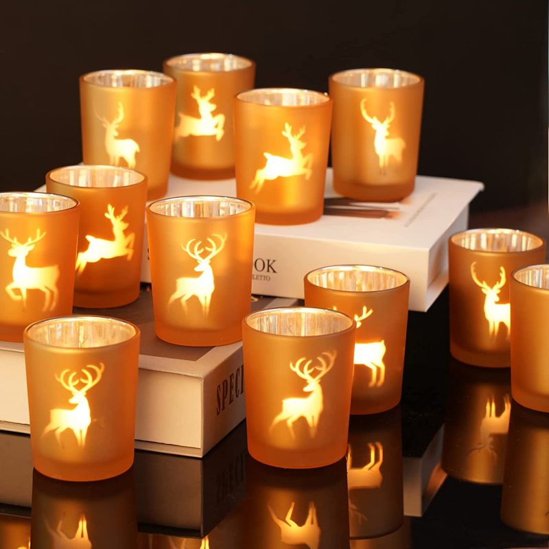 ODM Amber Glass Tea Light Holder Christmas Candle Holders for Table Centerpieces - Image 3