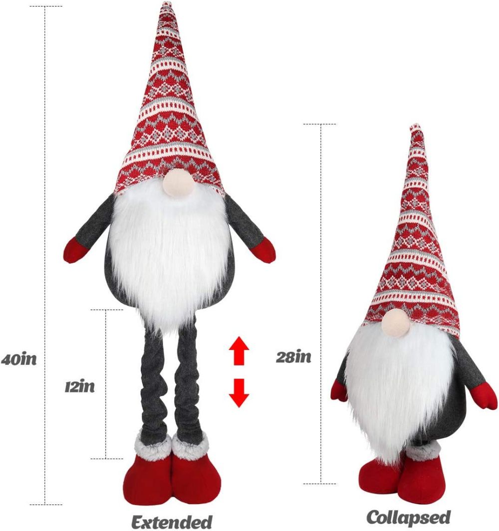 Hot Selling 40 Inch Large Christmas Gnome with Retractable Spring Legs
