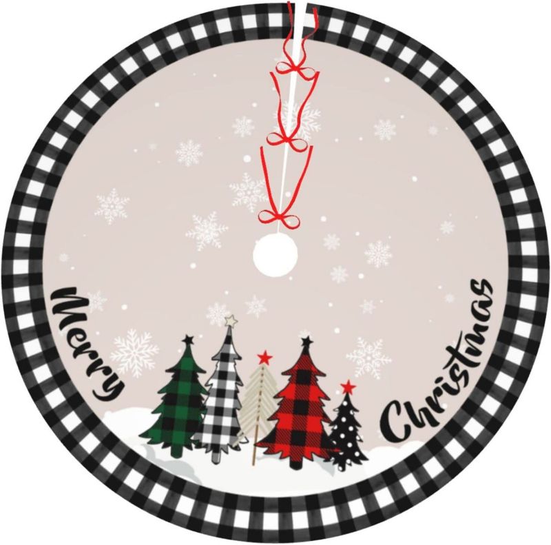 Hot Selling 48 Inches Black Buffalo Plaid Xmas Tree Skirts