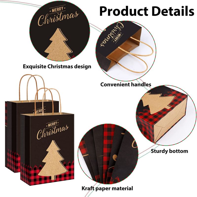 New Arrival 24pcs Kraft Christmas Gift Bags Red and Black Buffalo Plaid - Image 6