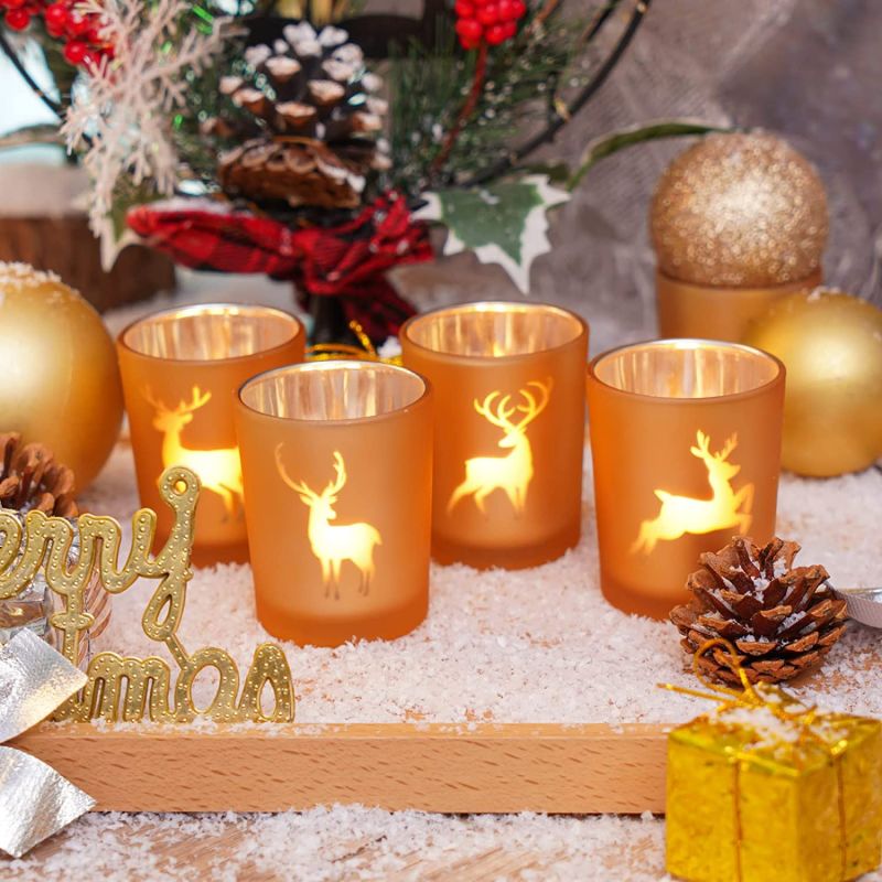 ODM Amber Glass Tea Light Holder Christmas Candle Holders for Table Centerpieces