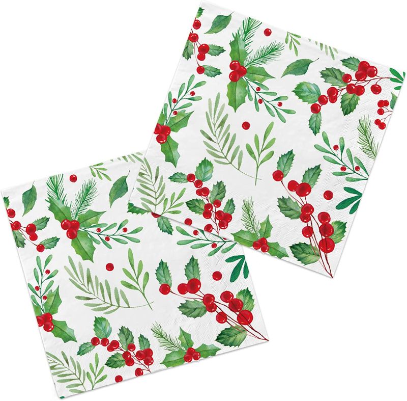 Hot Selling 5×5 Christmas Guest Napkins 3 Ply Disposable Napkins for Merry Christmas Party