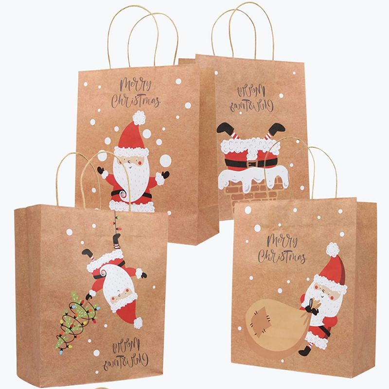 12pcs Kraft Santa Christmas Gift Bags Christmas Gift Bags Assortment