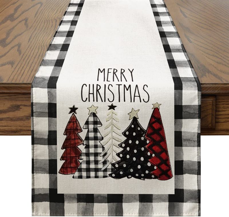 Wholesale 13 x 120 Inch Waterclor Buffalo Plaid Christmas Table Runner