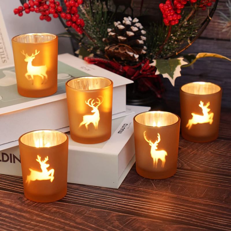 ODM Amber Glass Tea Light Holder Christmas Candle Holders for Table Centerpieces - Image 2