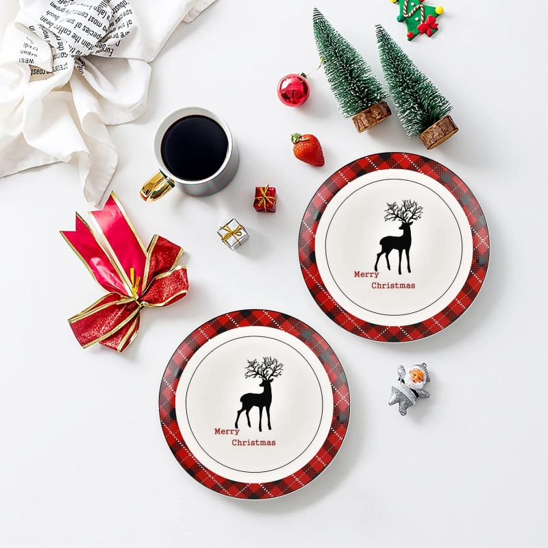 New Released Christmas Dinner Plates Set of 4 Ceramic Party Dessert