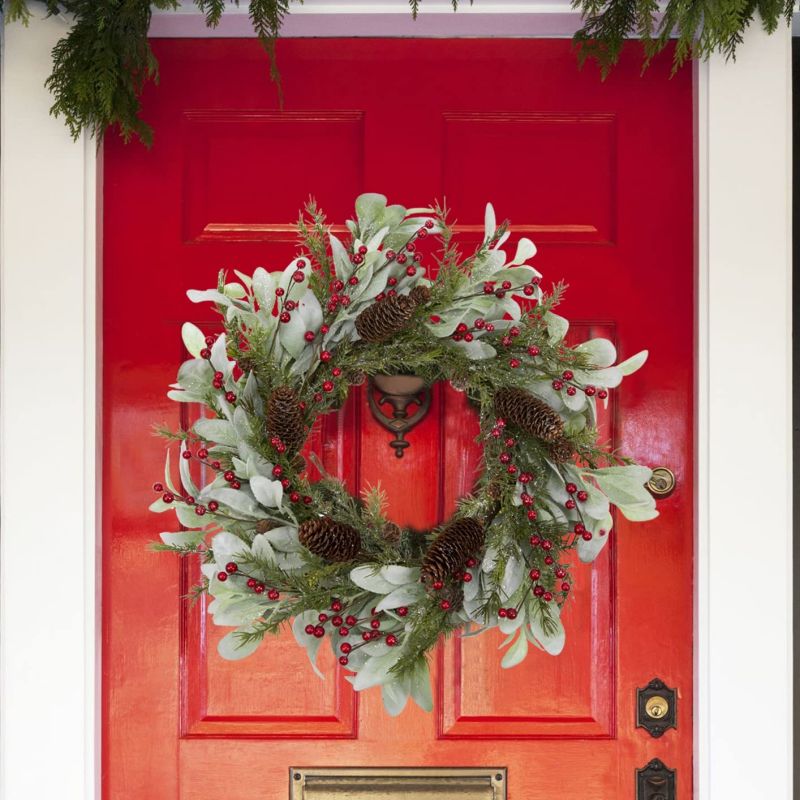 Hot Selling 20 Inch Artificial Christmas Wreath for Front Door Winter Wreath - Image 3