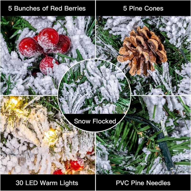 New Arrival 2 FT Prelit Snowy Flocked Christmas Wreaths with Timer - Image 4