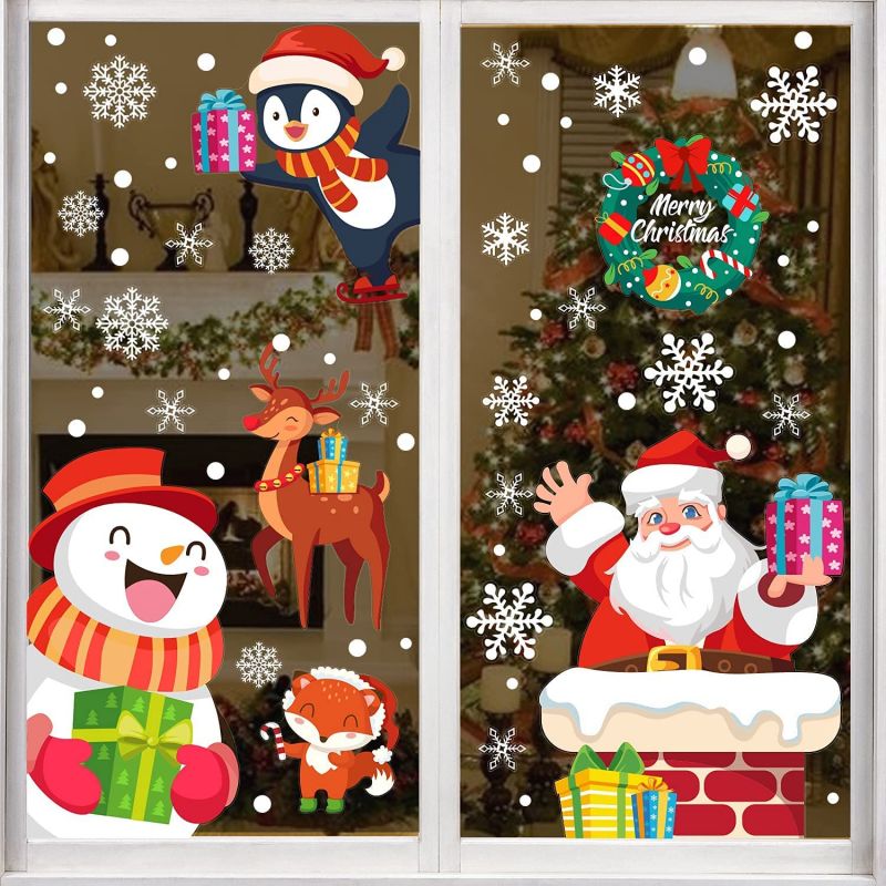 Hot Selling 185 PCS Santa Claus Snowman Large Christmas Window Clings