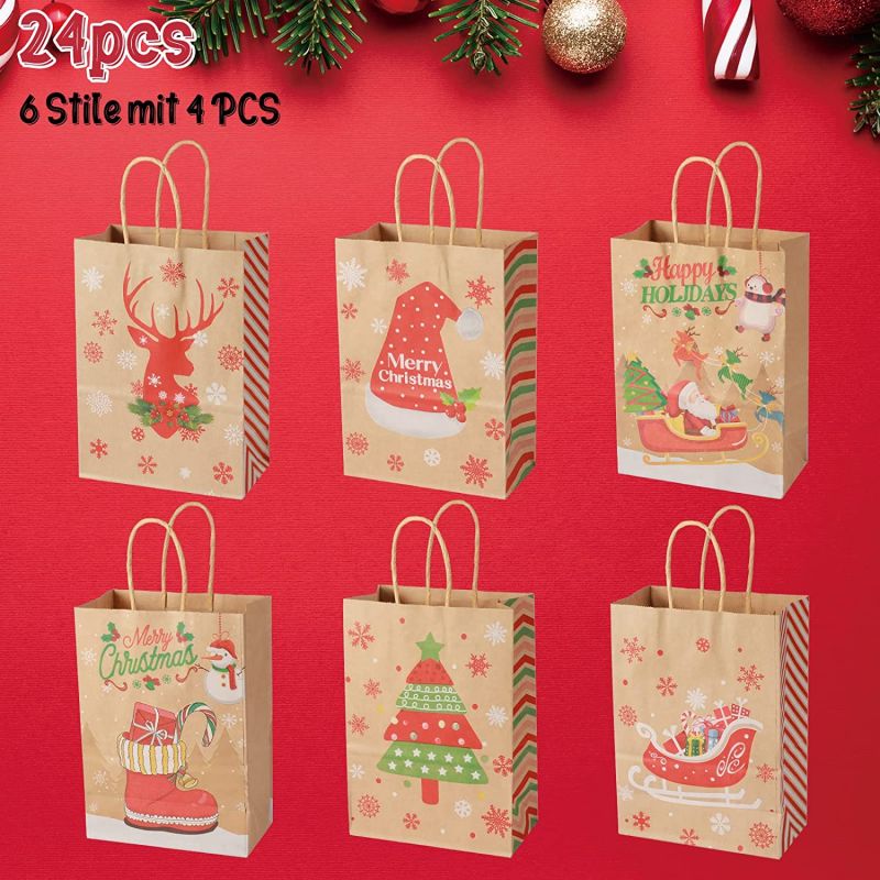 New Arrival 24pcs Kraft Christmas Gift Bags Assortment with Festival Design - Image 3