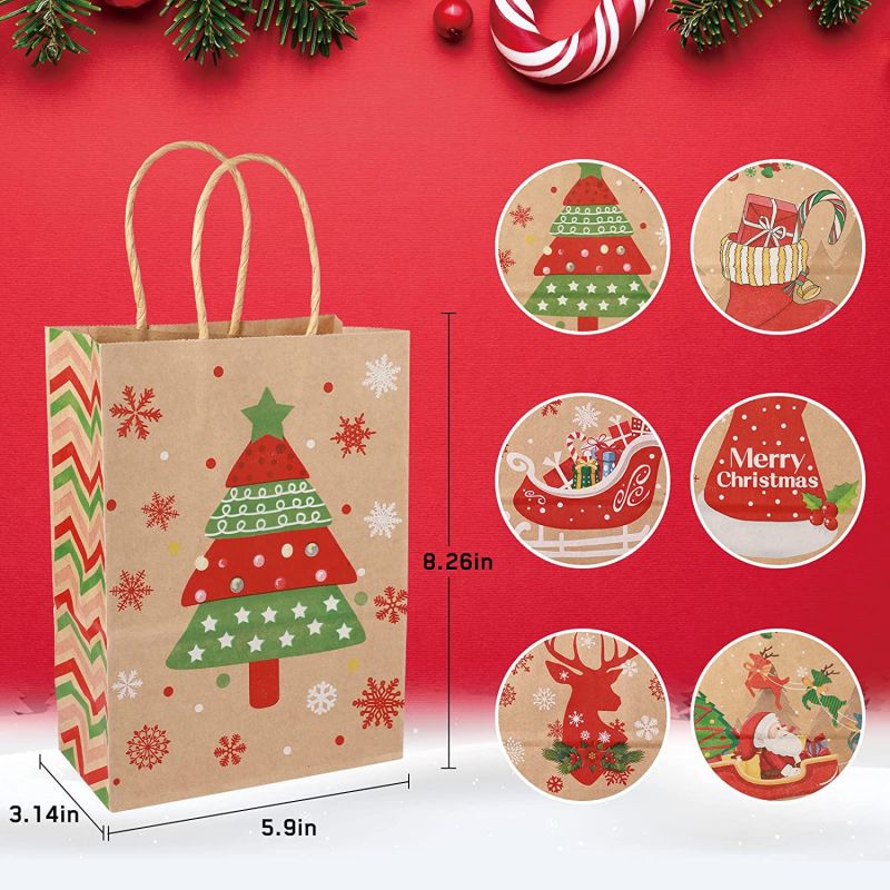 New Arrival 24pcs Kraft Christmas Gift Bags Assortment with Festival Design - Image 4