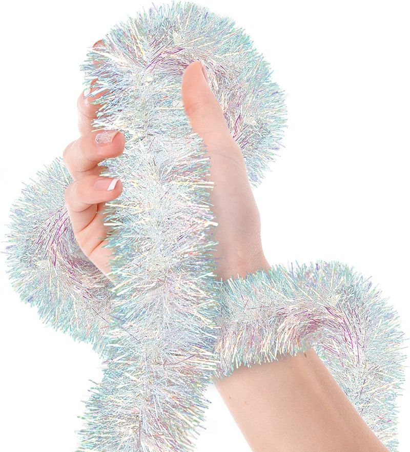 New Released 18 ft long Christmas Tinsel Garland White Garland Metallic Streamers