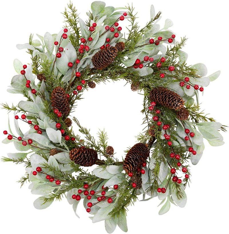 Hot Selling 20 Inch Artificial Christmas Wreath for Front Door Winter Wreath