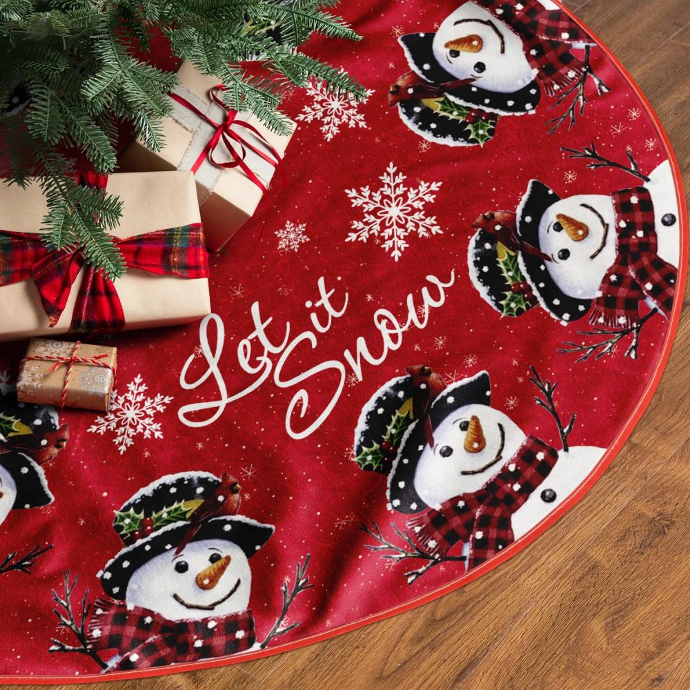 Hot Selling 48 Inches Let It Snow Snowman Christmas Tree Skirt Indoor Outdoor Decoration