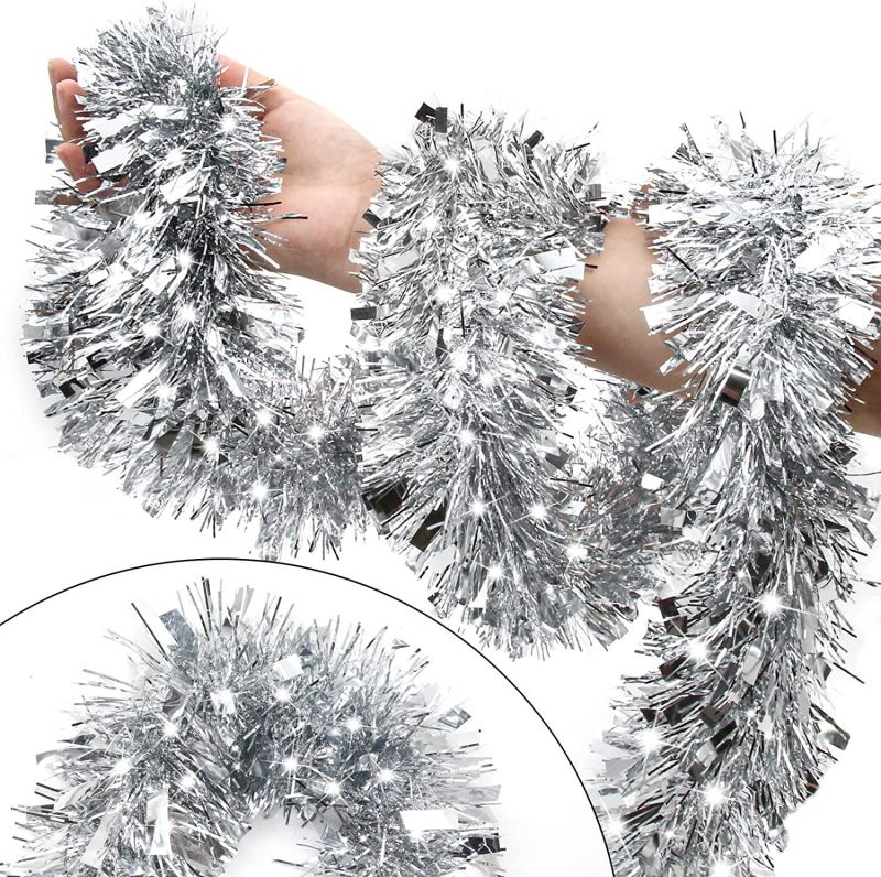 New Arrival 50ft Classic Christmas Tinsel Silver Metallic Twist Garland