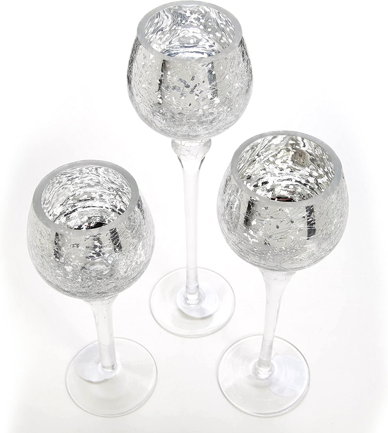 Whosale Set of 3 Xmas Candle Holders Crackle Glass Tealight with Various Color - Image 5