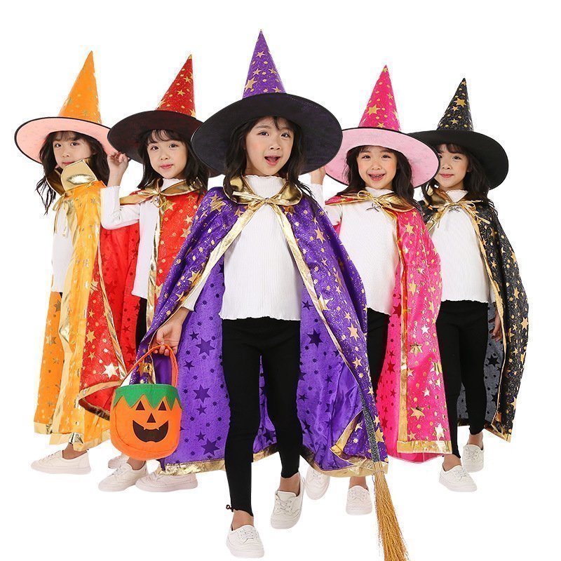 Top seller Halloween Colorful Fibric Cloak Set With Hat For Halloween Decoration
