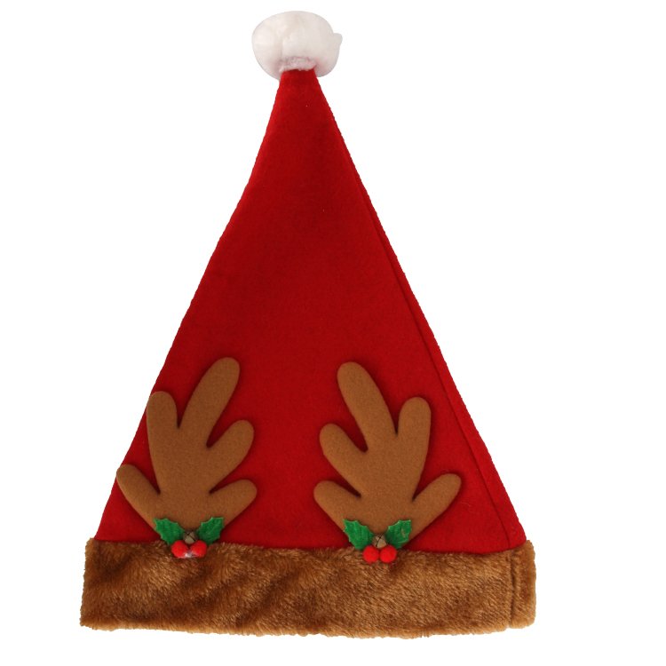 Wholesale Reindeer Christmas Hat With Fur Ball And Soft Fur Brim