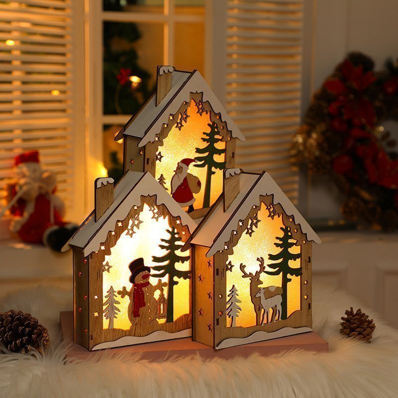 Customized Festive Christmas LED light wood craftsmanship decoration