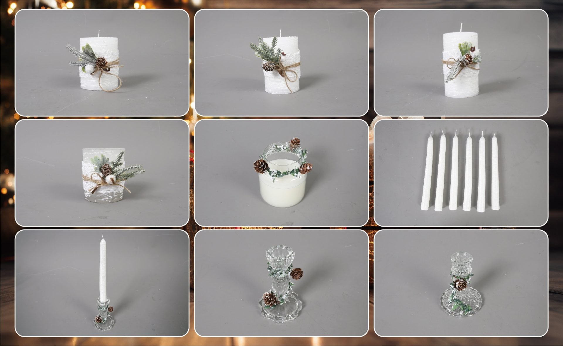 New Designs Christmas White Pinecone Series Scented Candles With Glass Candlestick