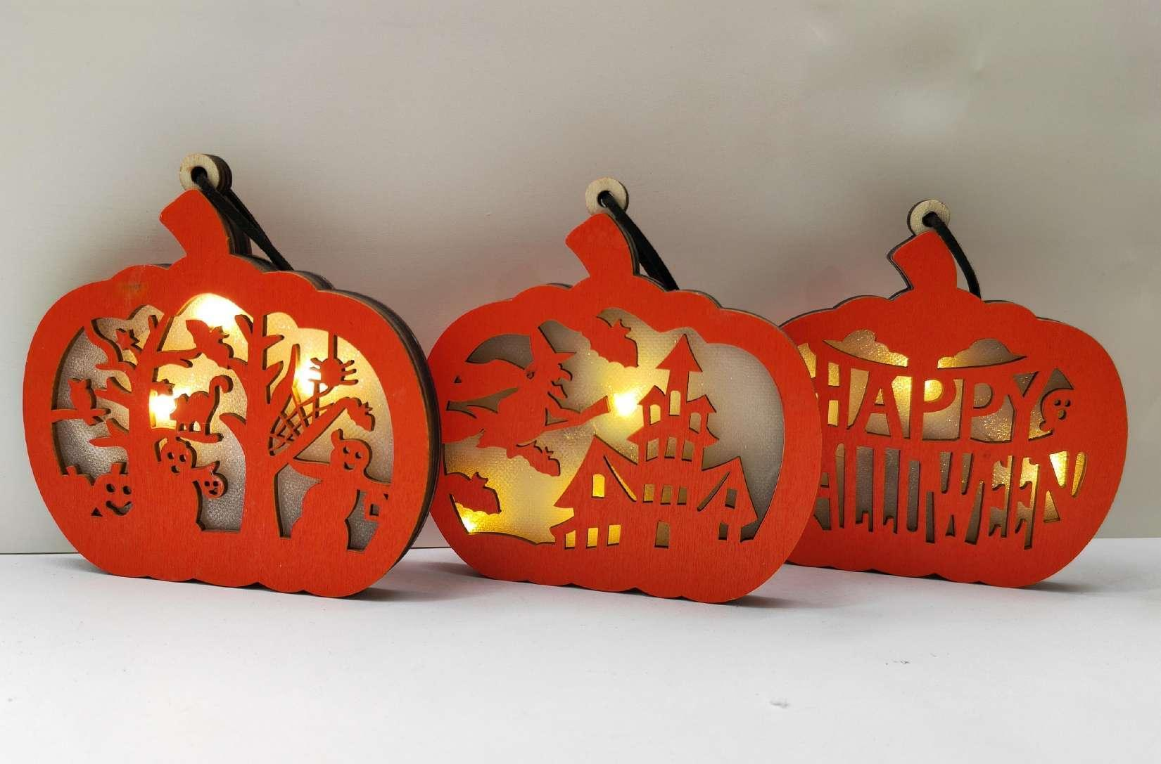 New arrival Halloween Festival wooden hanging with lights